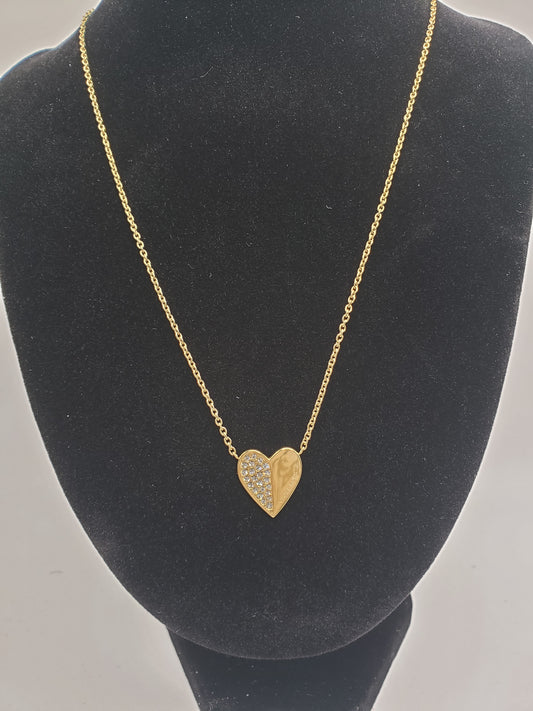 Gold Michael Kors Crystal Heart Pendant Necklace