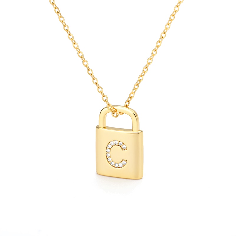 Gold Lock Pendant Initial Choker Necklace