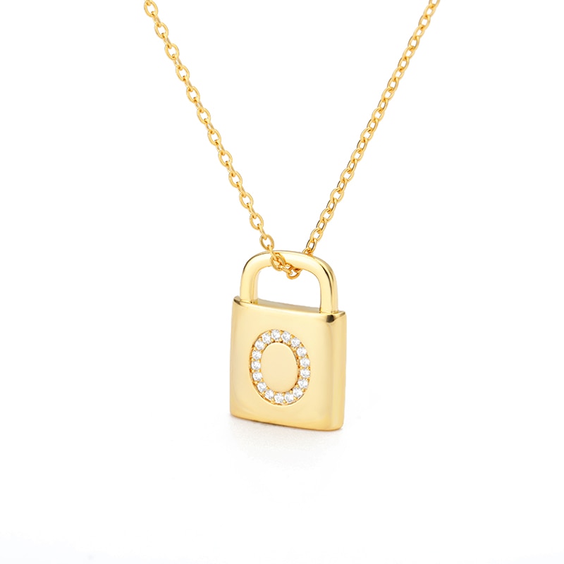 Gold Lock Pendant Initial Choker Necklace