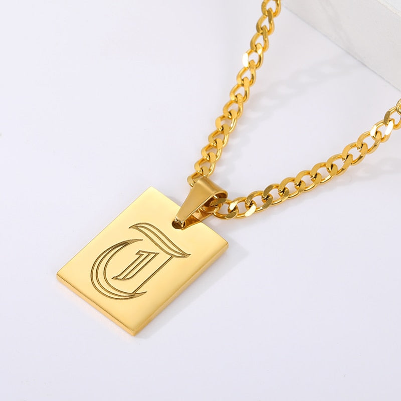 A-Z Initial Letter Statement Necklace / Stainless Steel