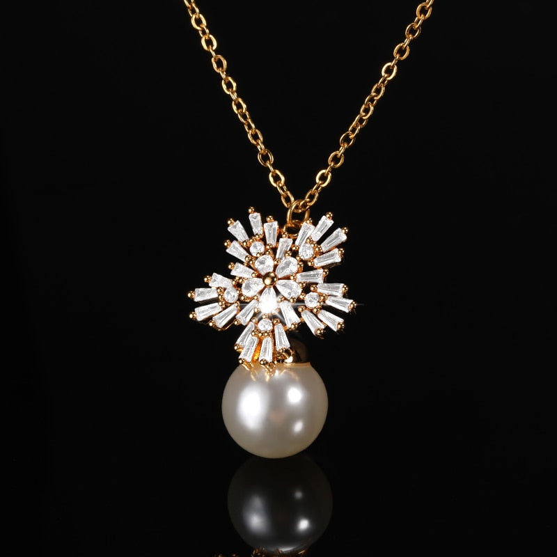 Pearl Snowflake Crystal Earrings / Necklace